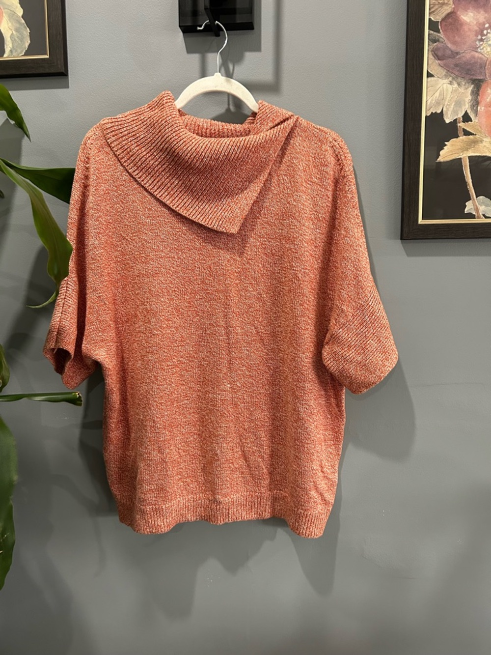 Cabi Cozy Salmon Short-Sleeve Sweater with Cowl Neck sz Small